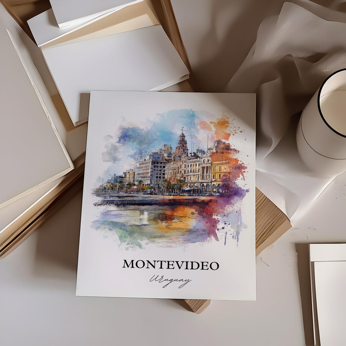 Montevideo Wall Art Print Uruguay Watercolor Gift Travel Poster Housewarming - Image 2