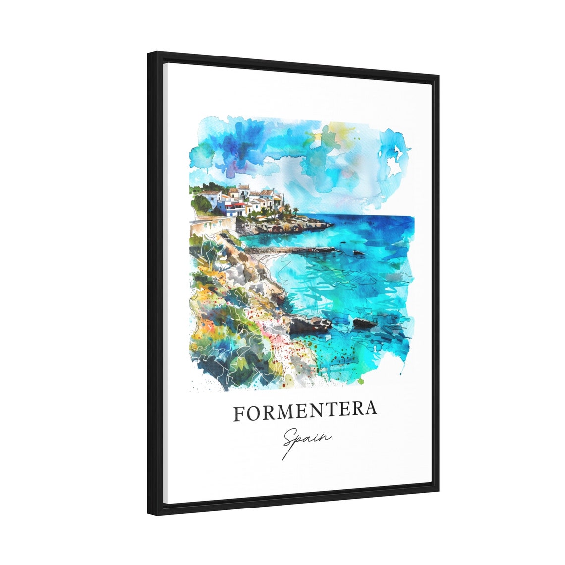 Formentera Spain Turquoise Cove Beach Watercolor Travel Poster - Image 2