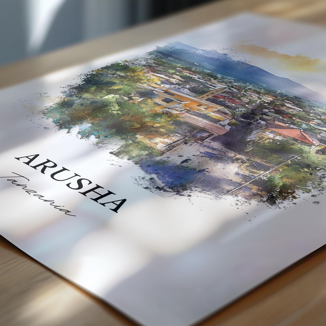 Arusha Tanzania Mountain Town Watercolor Travel Poster Gifts - Image 7