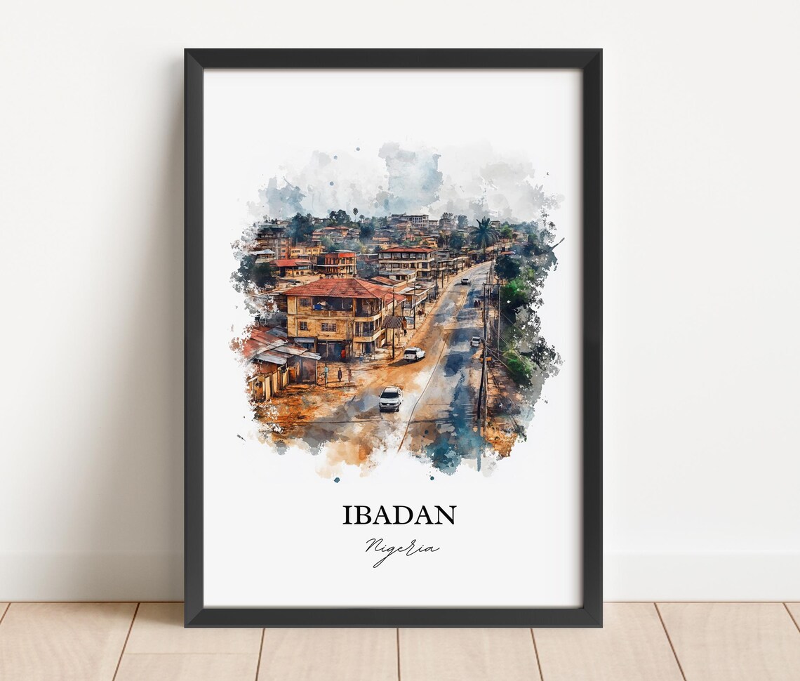 Ibadan Nigeria Watercolor Cityscape African Street Art Poster - Image 5