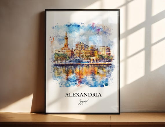 Alexandria Egypt Wall Art Print Watercolor Gift Travel Poster Housewarming