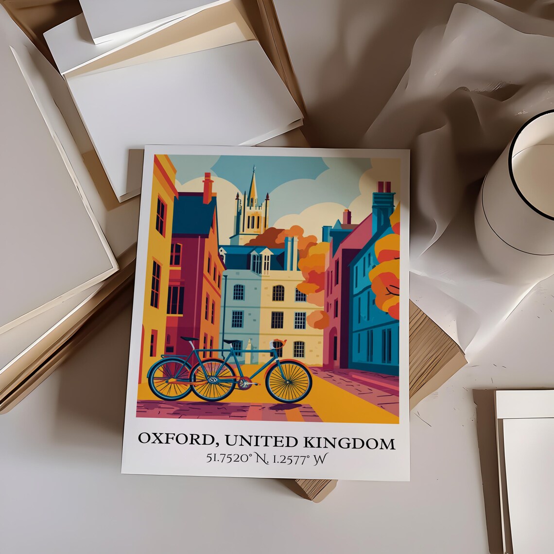 Oxford United Kingdom Bicycle Street College City Travel Poster - Image 4