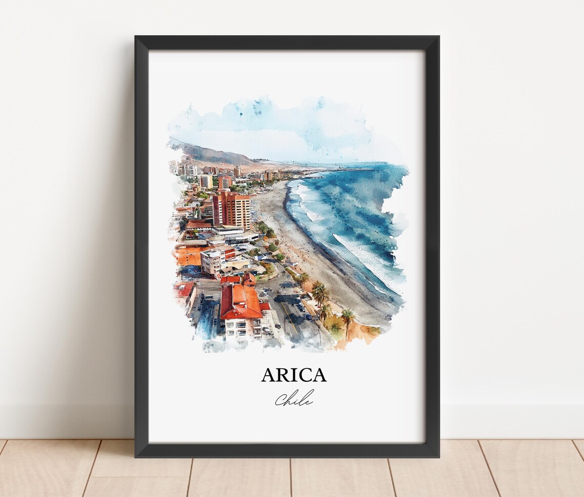 Arica Chile Watercolor Aerial Coastal City Beach Scene Poster - Image 5