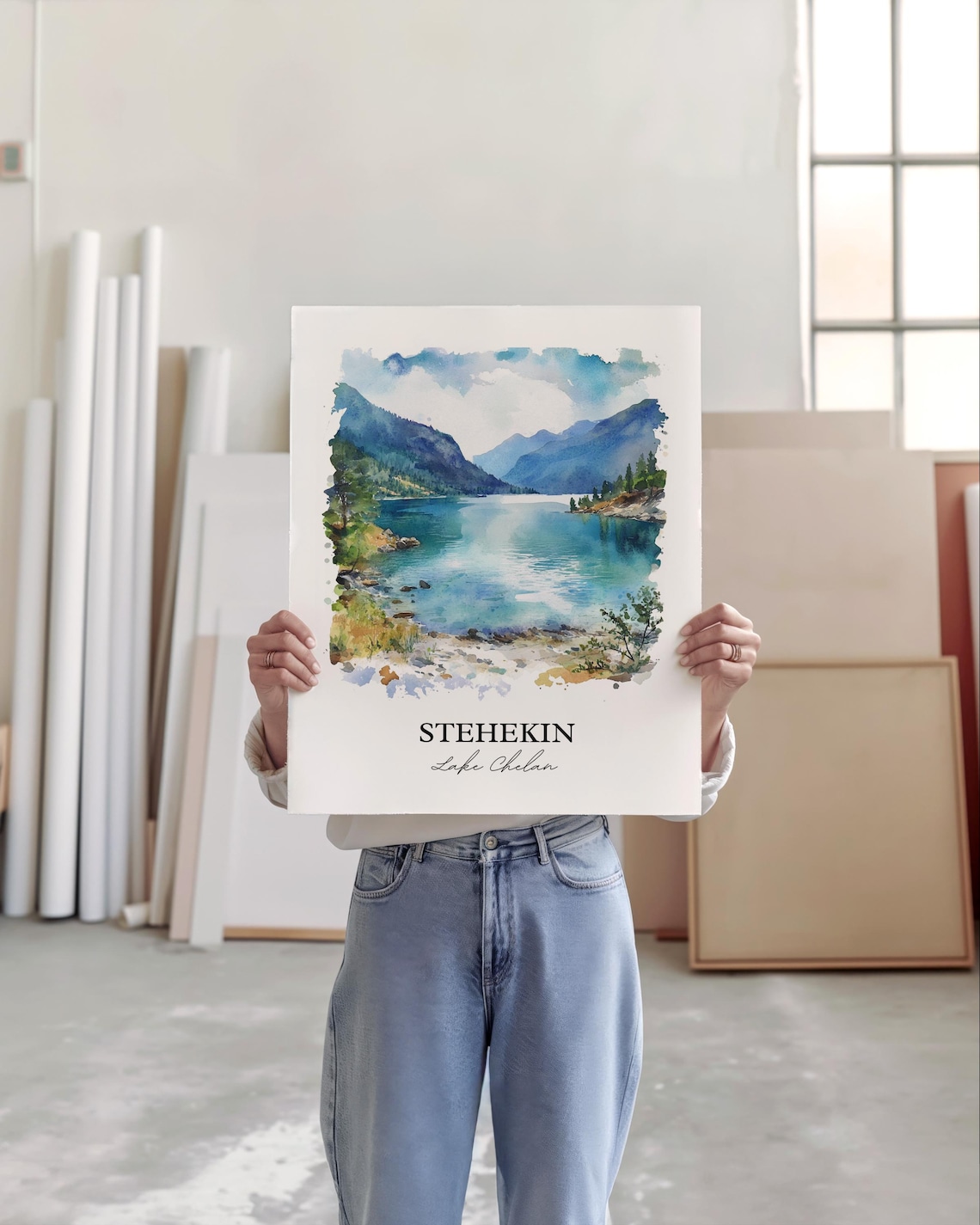 Stehekin Lake Chelan Watercolor Turquoise Mountain Lake Poster - Image 4