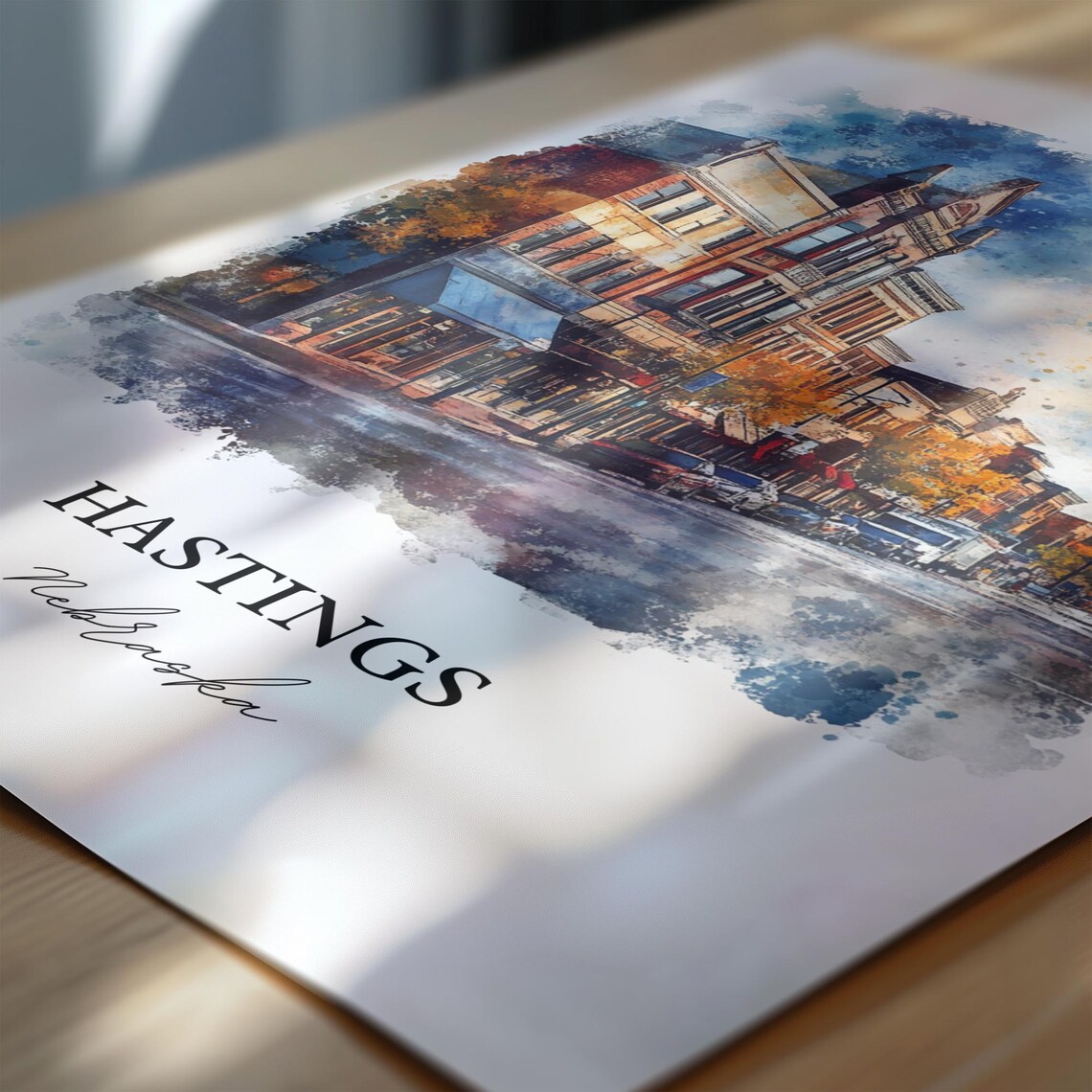 Hastings Nebraska Historic Downtown Street Watercolor Poster - Image 6