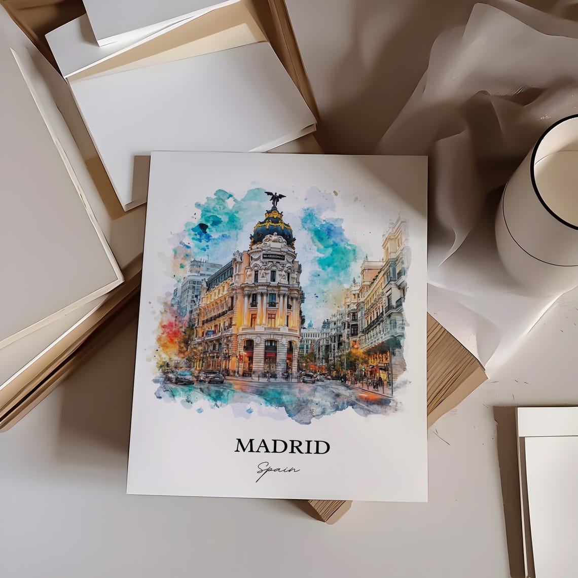 Madrid Spain Gran Via Metropolis Building Watercolor City Poster - Image 4