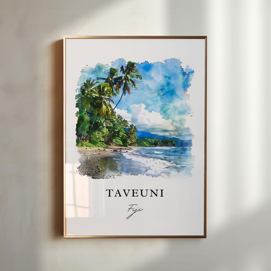 Taveuni Fiji Palm Beach Watercolor Tropical Island Artwork Poster