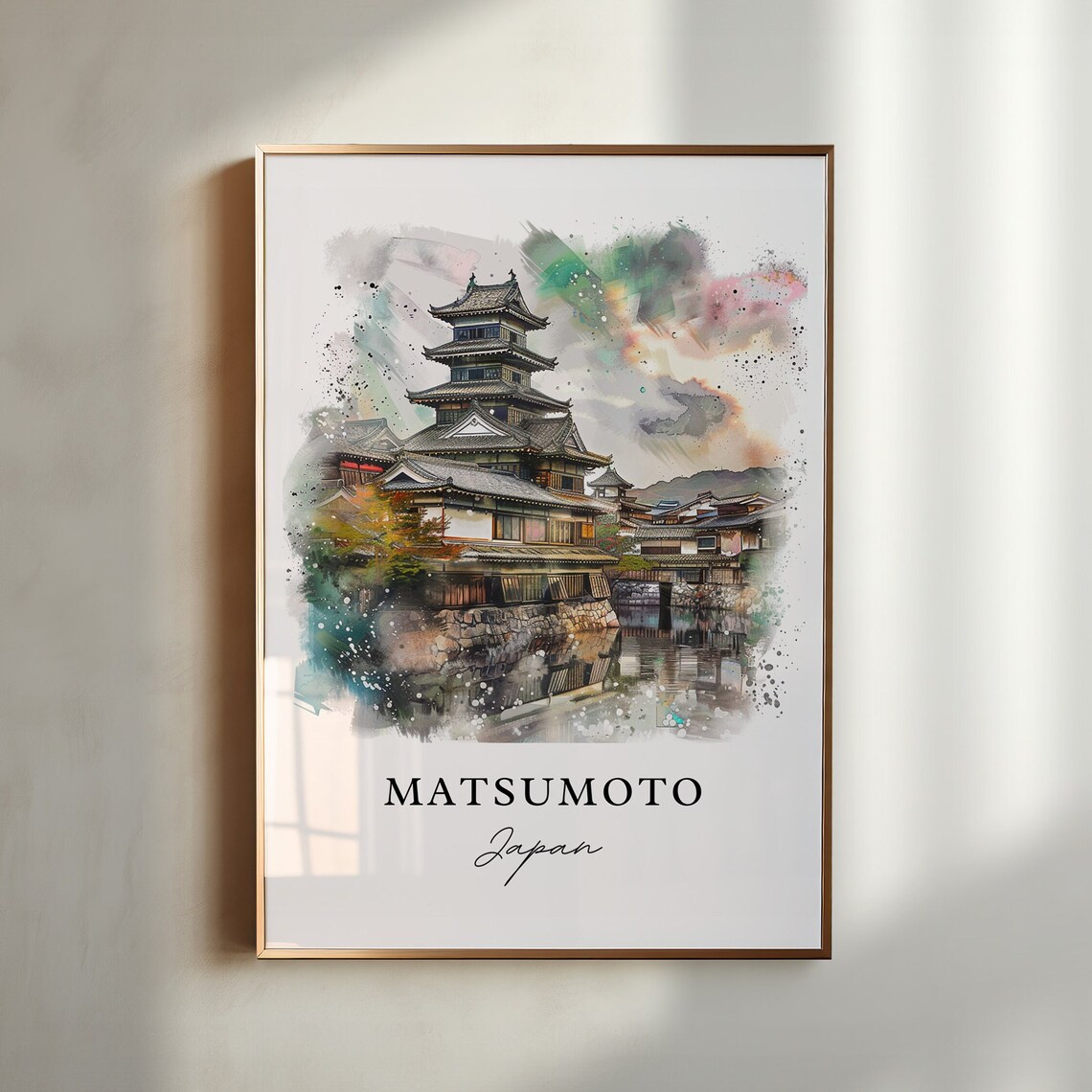 Matsumoto Japan Castle Black Fortress Watercolor Travel Poster