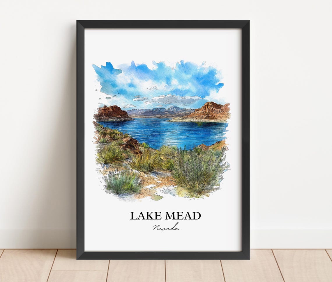 Lake Mead Nevada Watercolor Desert Lake Red Rock Scene Poster - Image 4