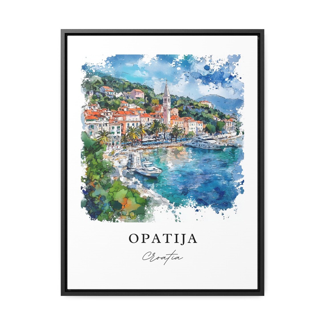 Opatija Croatia Seaside Promenade Palms Watercolor Travel Poster - Image 3
