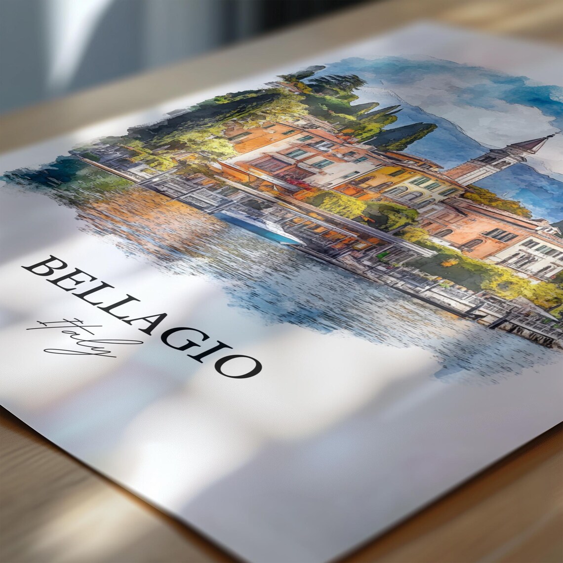 Bellagio Italy Lake Como Waterfront Village Watercolor Travel Poster - Image 6