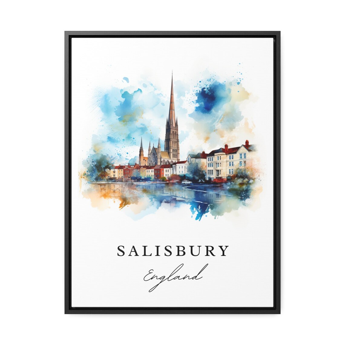 Salisbury England Cathedral Spire Watercolor City Travel Poster - Image 3