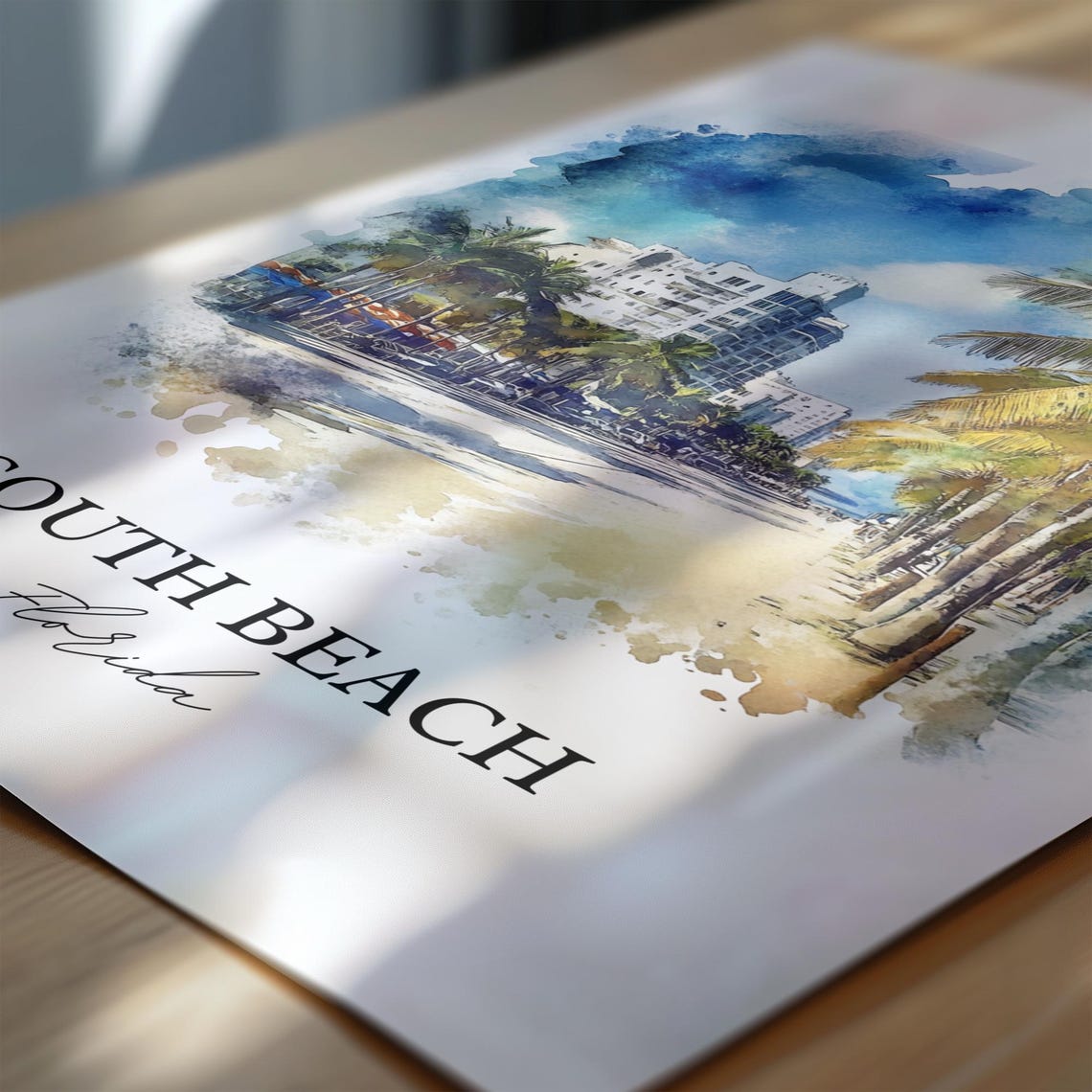 South Beach Florida Palm Trees Art Deco Watercolor Beach Poster - Image 6
