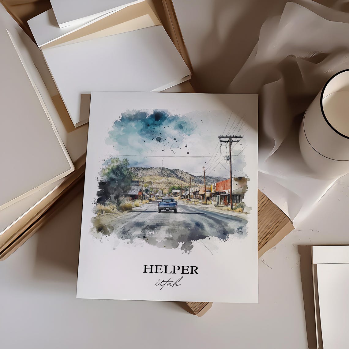 Helper Utah Main Street Foothill Town Watercolor Travel Poster - Image 4