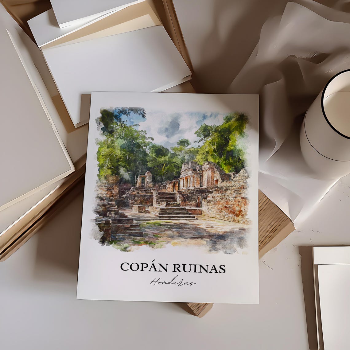 Copan Ruinas Wall Art Honduras Print Watercolor Gift Travel Poster Housewarming - Image 3