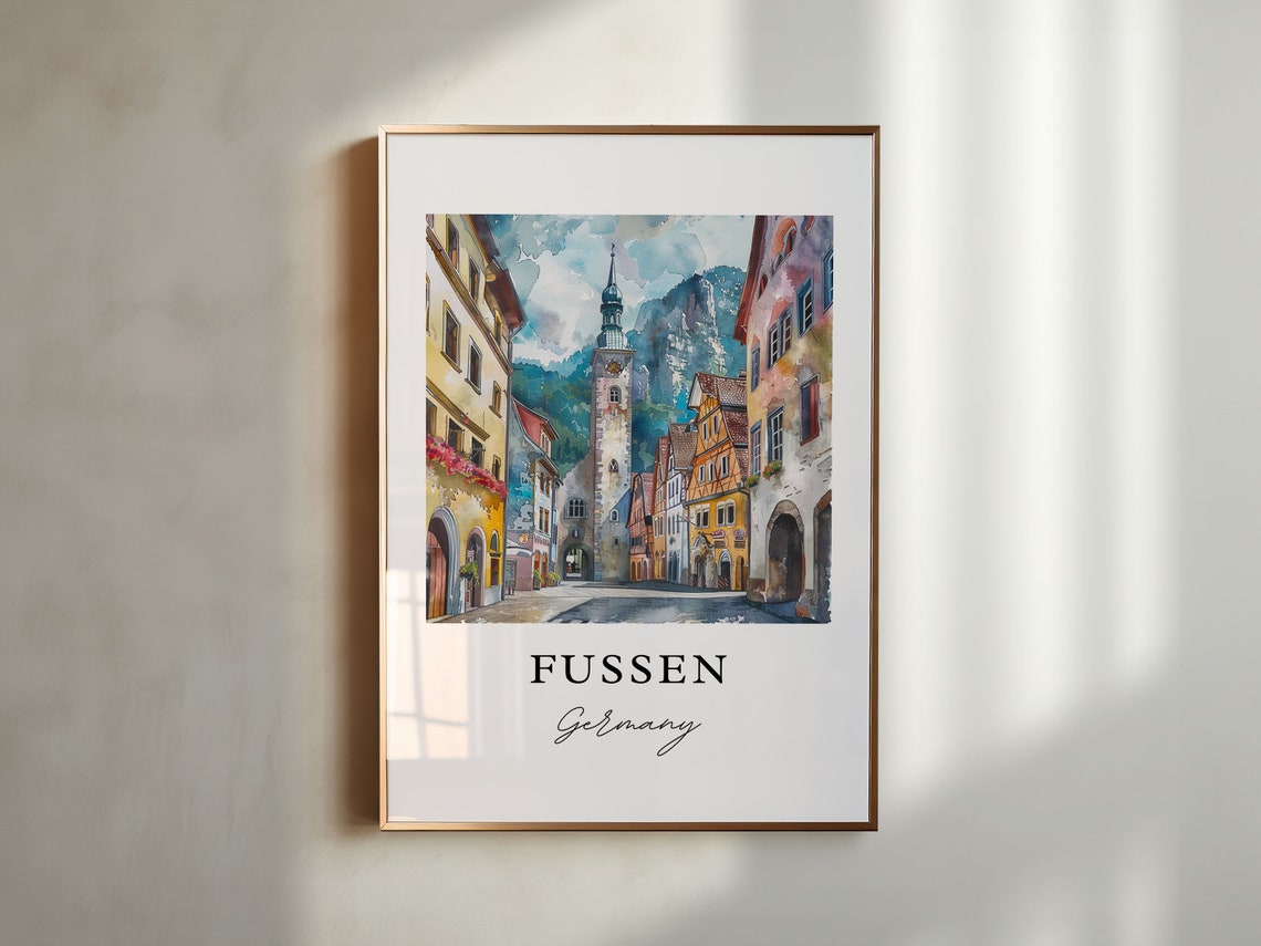 Fussen Germany Watercolor Old Town Clock Tower Mountains Poster - Image 4