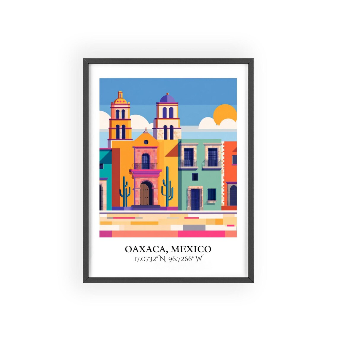 Oaxaca Mexico Colonial Church Colorful Street Retro Travel Poster - Image 2