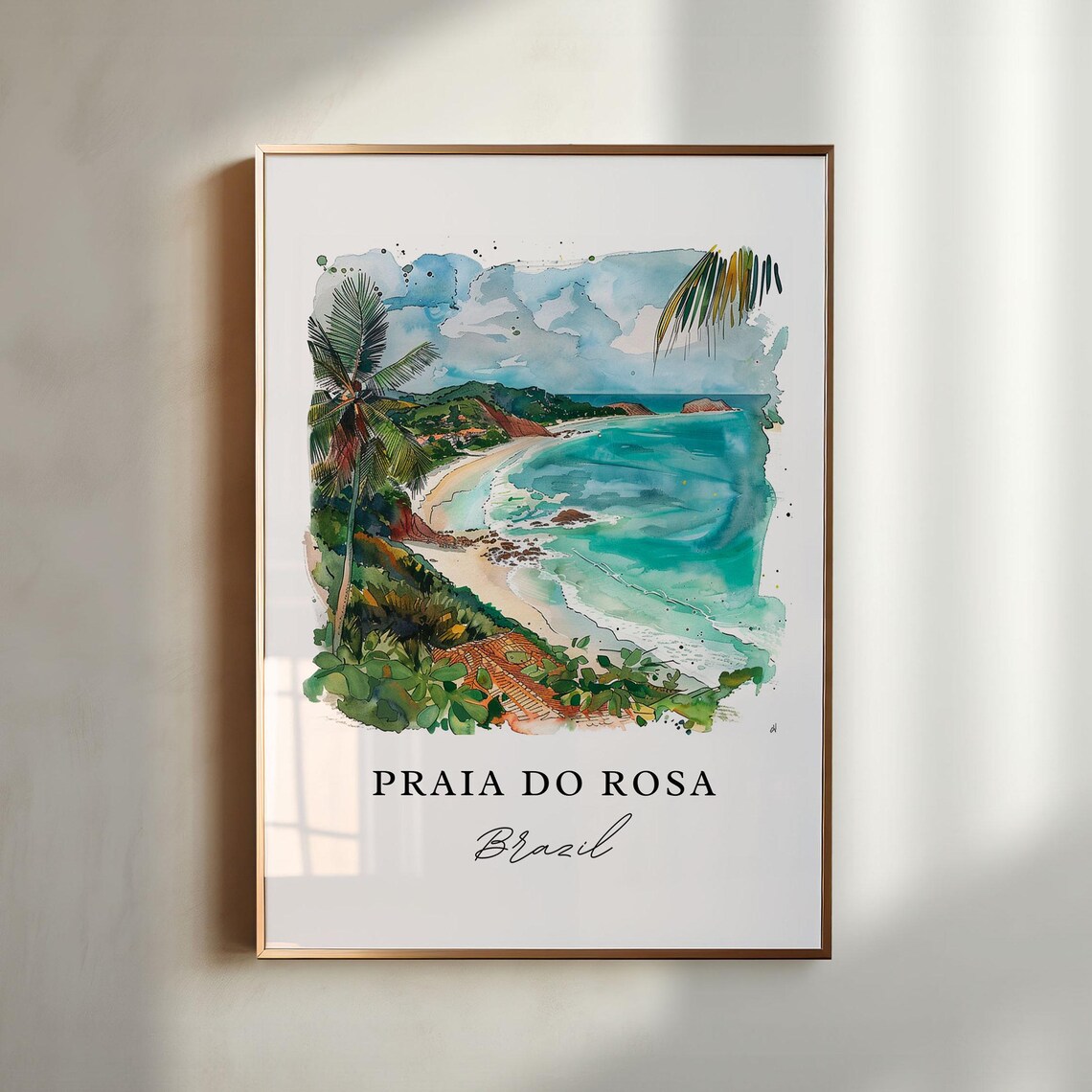Praia Do Rosa Brazil Watercolor Tropical Beach Travel Poster