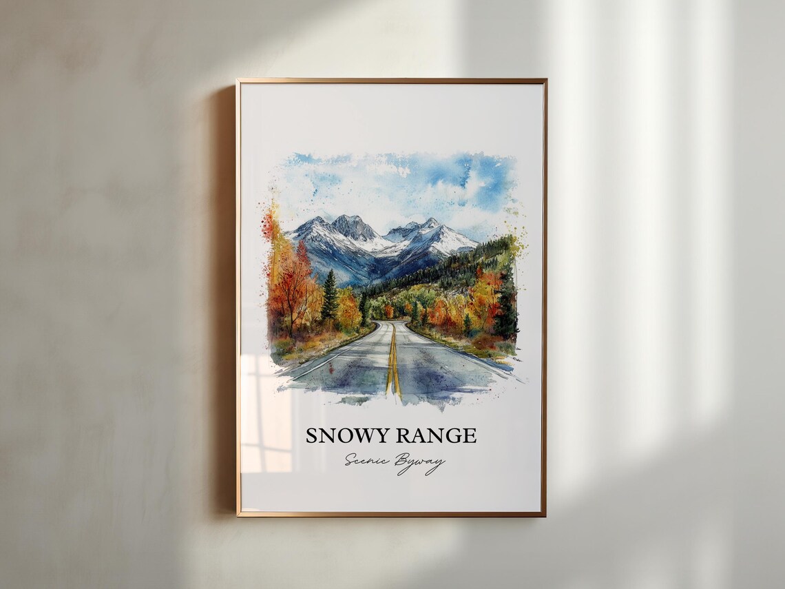 Snowy Range Scenic Byway Mountain Road Watercolor Travel Poster - Image 3