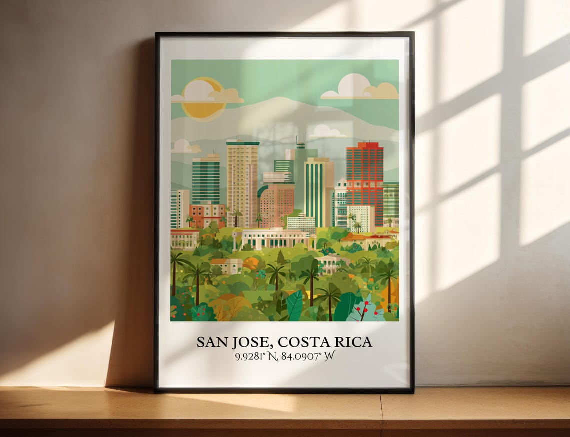 San Jose Art Costa Rica Retro Home Decor Gift Travel Prints Housewarming