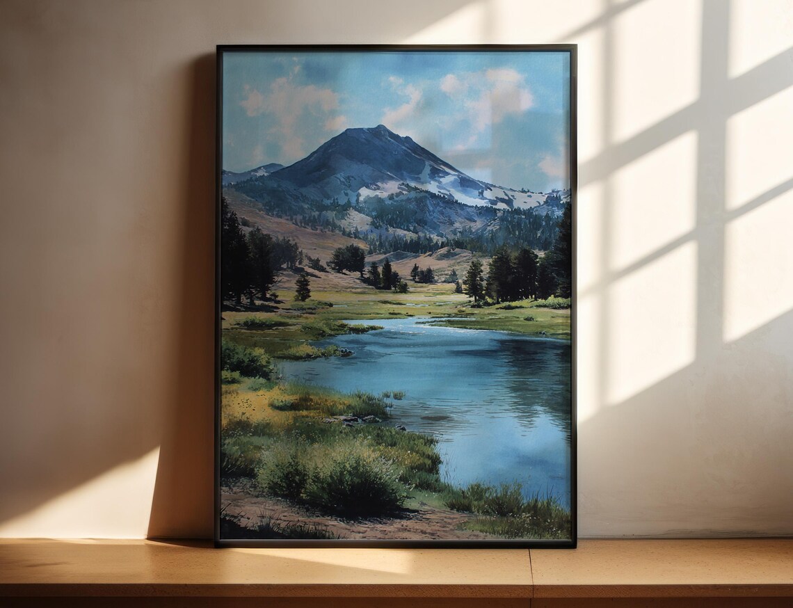 Mammoth Lakes California Mountain Lake Meadow Watercolor Nature Poster