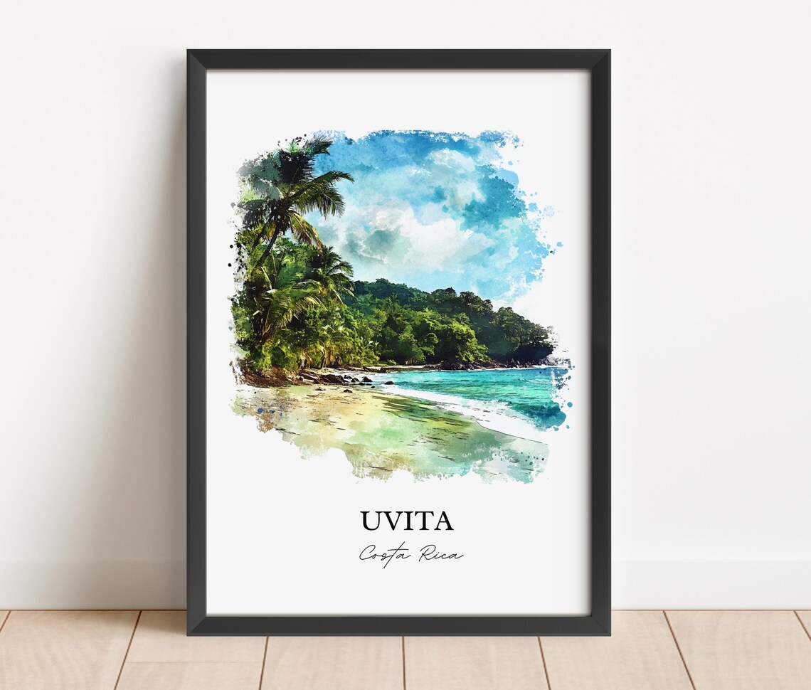 Uvita Costa Rica Emerald Jungle Beach Paradise Watercolor Poster - Image 2