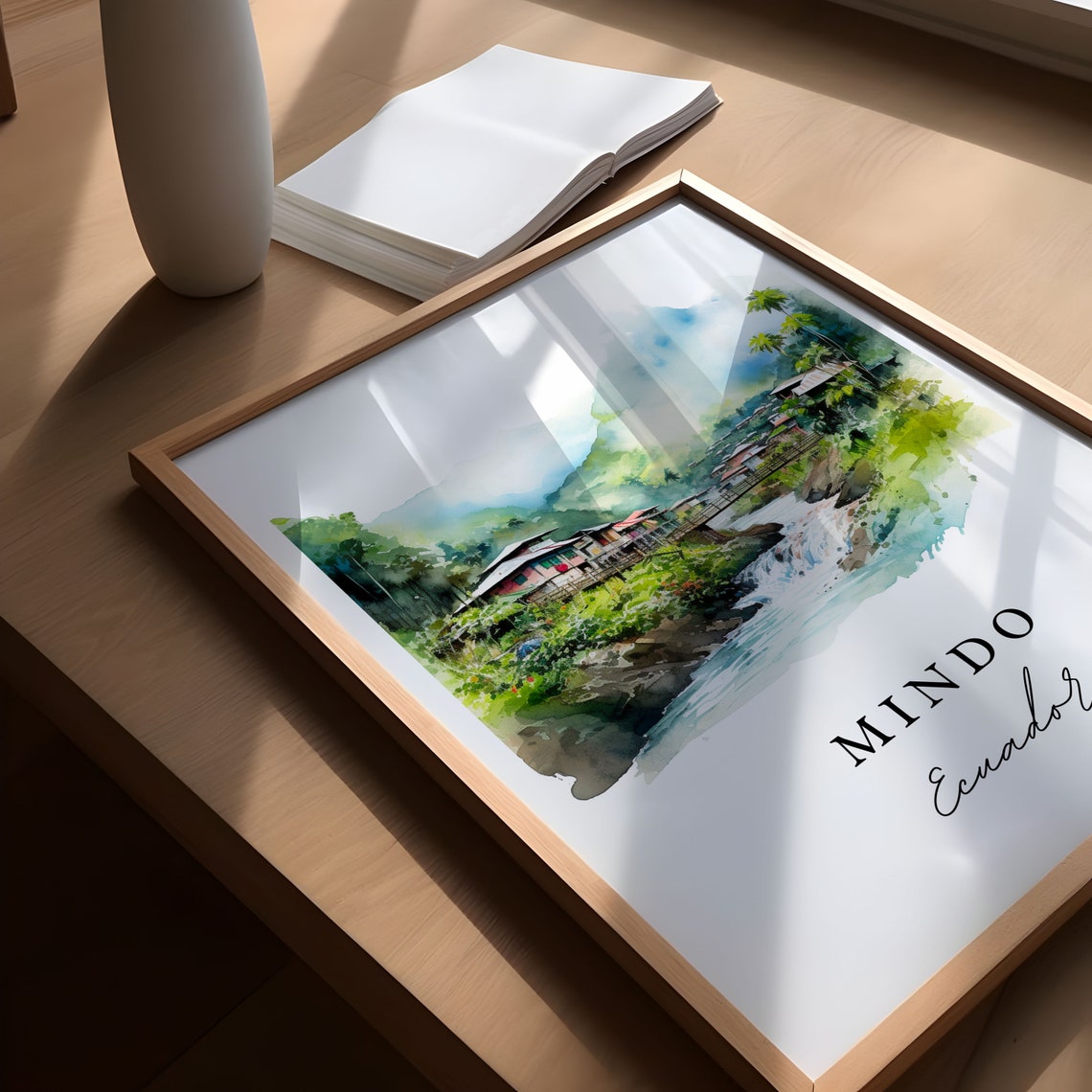 Mindo Ecuador Cloud Forest Waterfall Village Watercolor Poster - Image 5