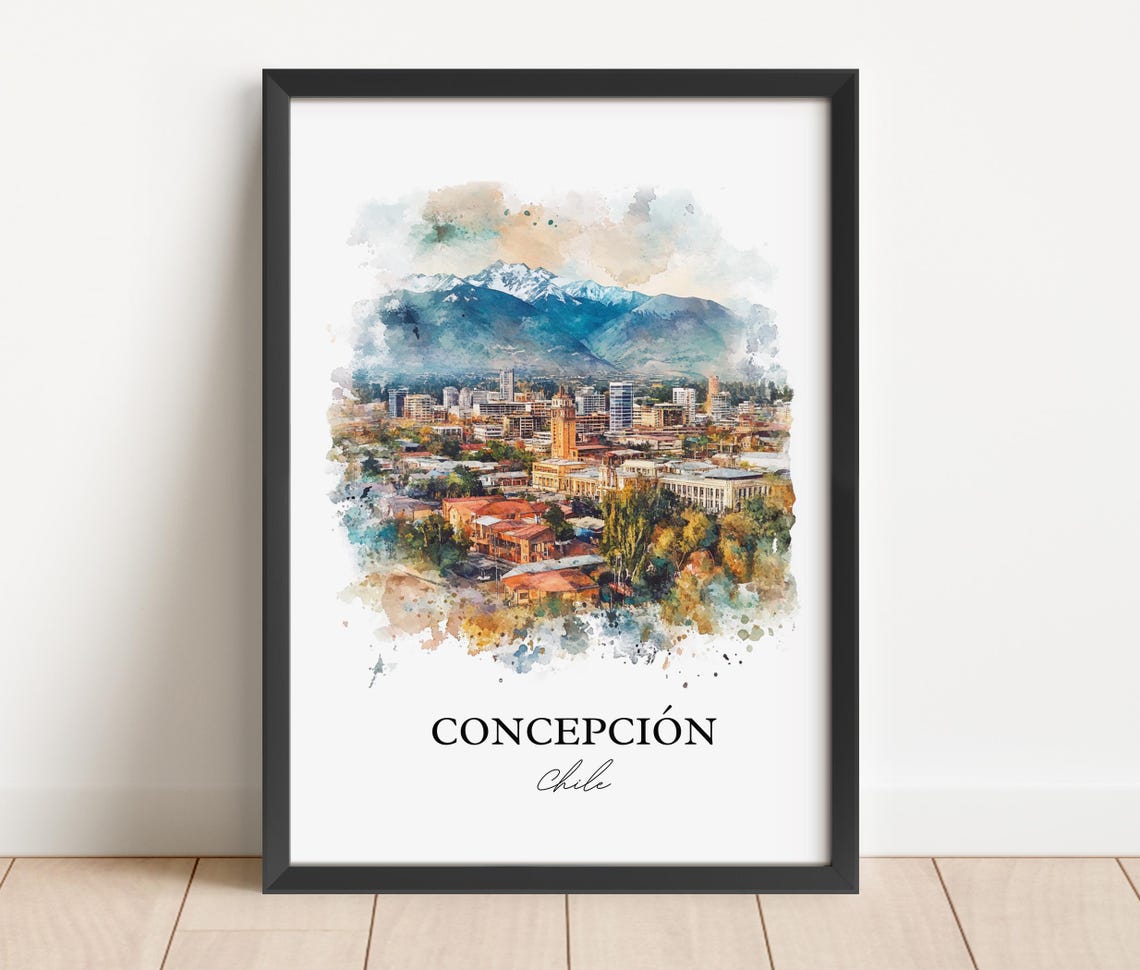 Concepcin Chile Wall Art Travel Print Watercolor Gift Poster Housewarming