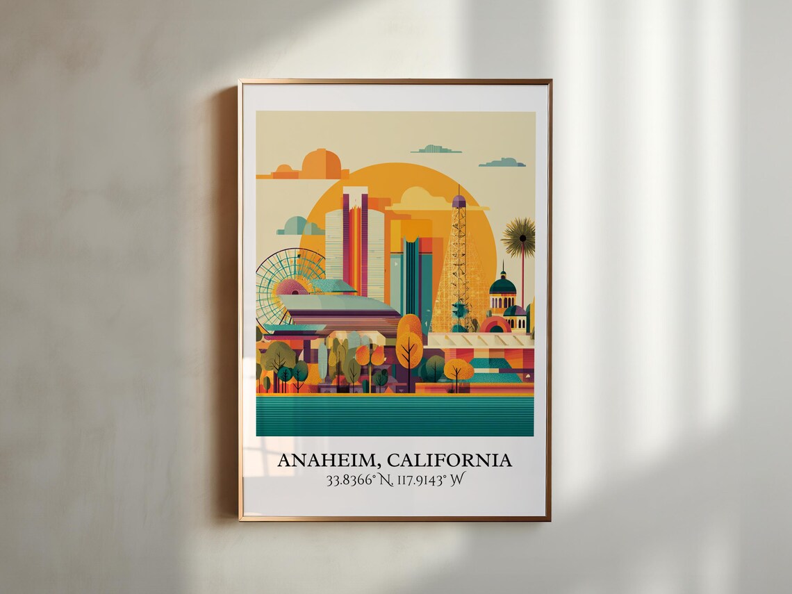 Anaheim California Geometric Skyline Ferris Wheel Retro Travel Poster - Image 4