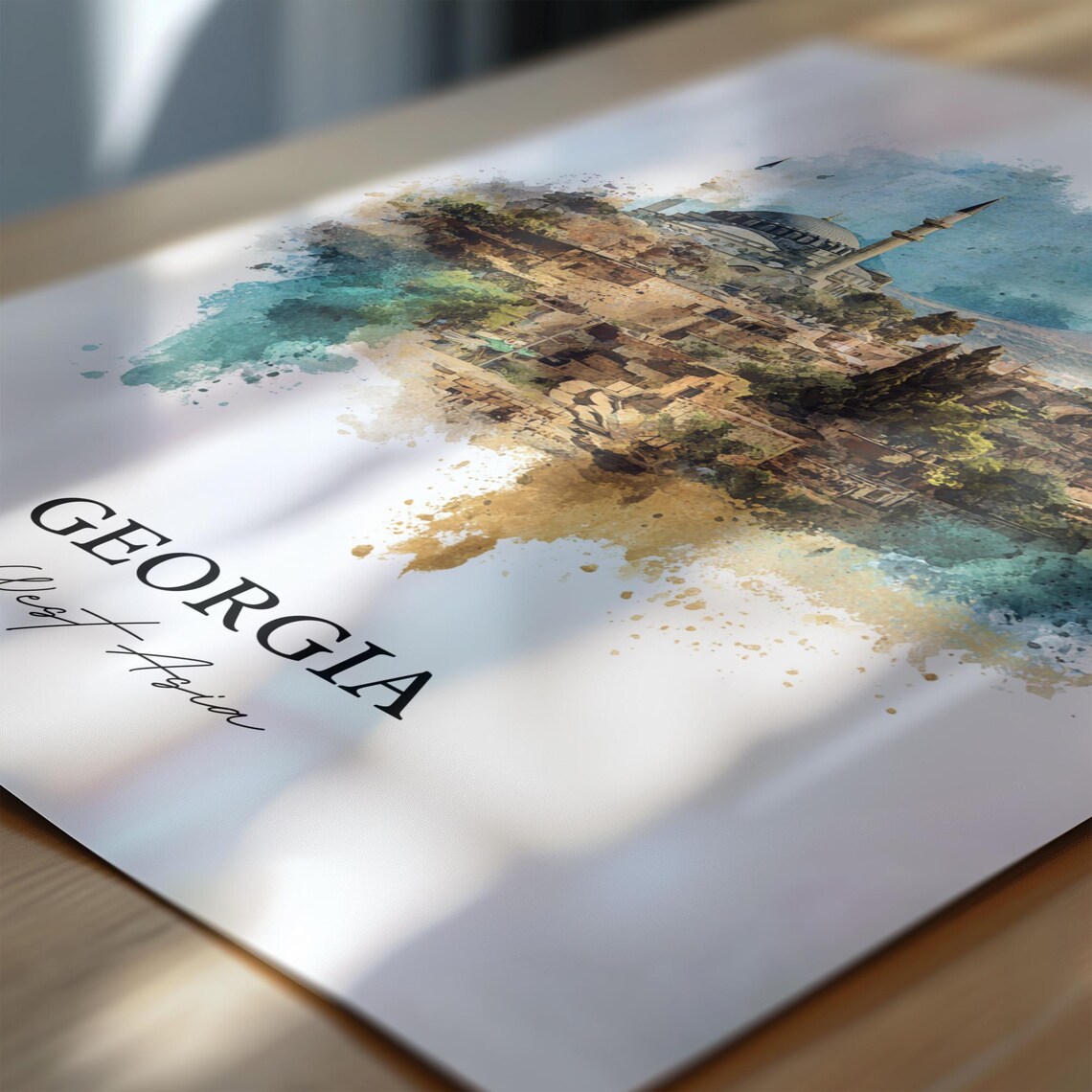 Georgia Old Hilltop Town Domed Sanctuary Watercolor Travel Poster - Image 6