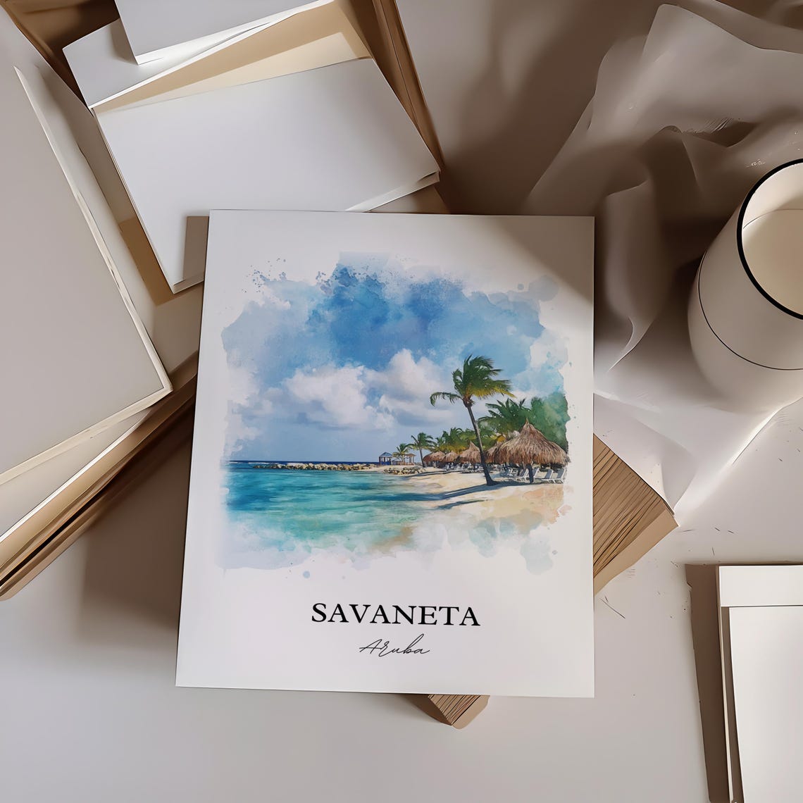 Savaneta Wall Art Aruba Print Watercolor Gift Travel Poster Housewarming - Image 2