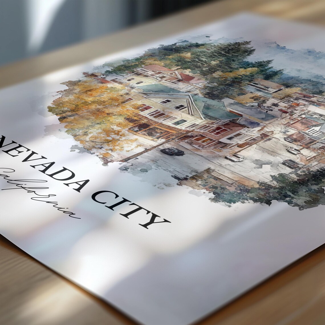 Nevada City California Historic Hillside Town Watercolor Gift Poster - Image 6