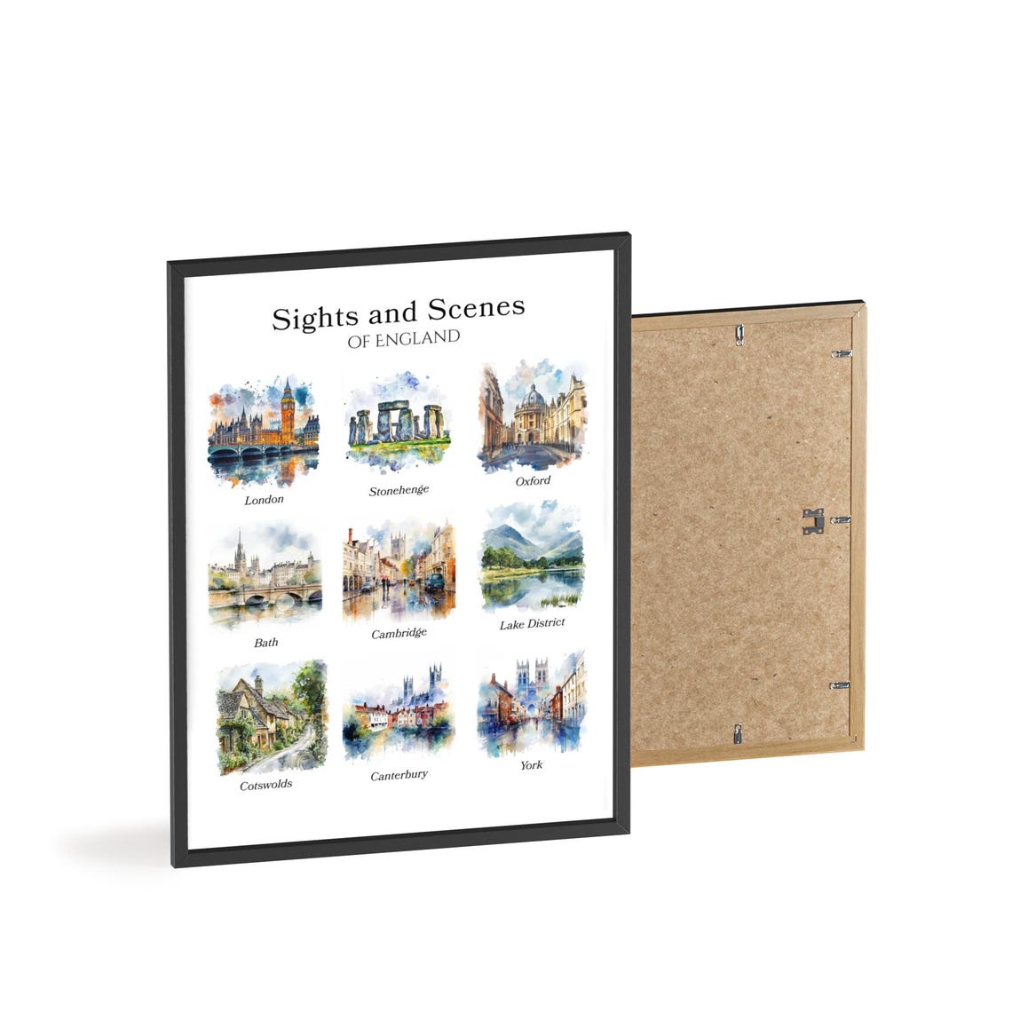 England Sights and Scenes Watercolor Landmark Collage Poster - Image 2