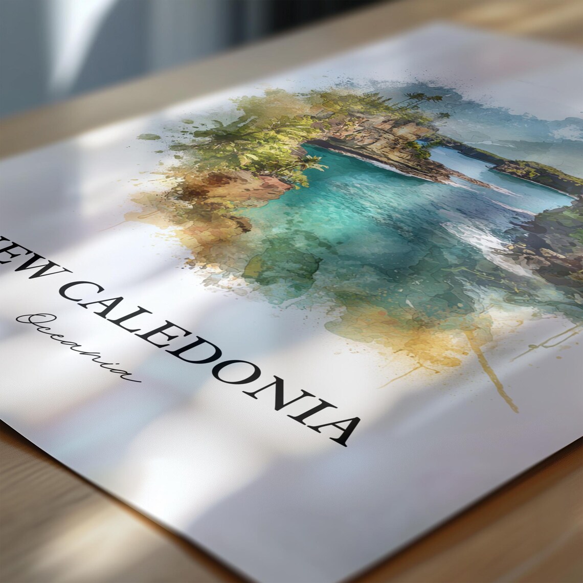 New Caledonia Oceania Turquoise Cove Cliffs Watercolor Poster - Image 6