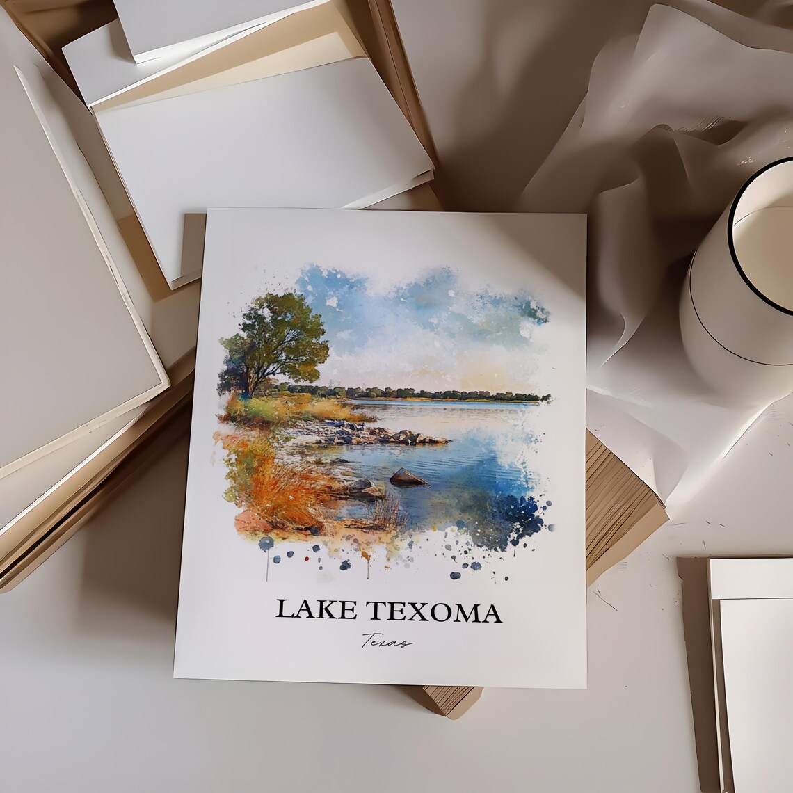 Lake Texoma Texas Rocky Point Watercolor Lake Landscape Poster - Image 6