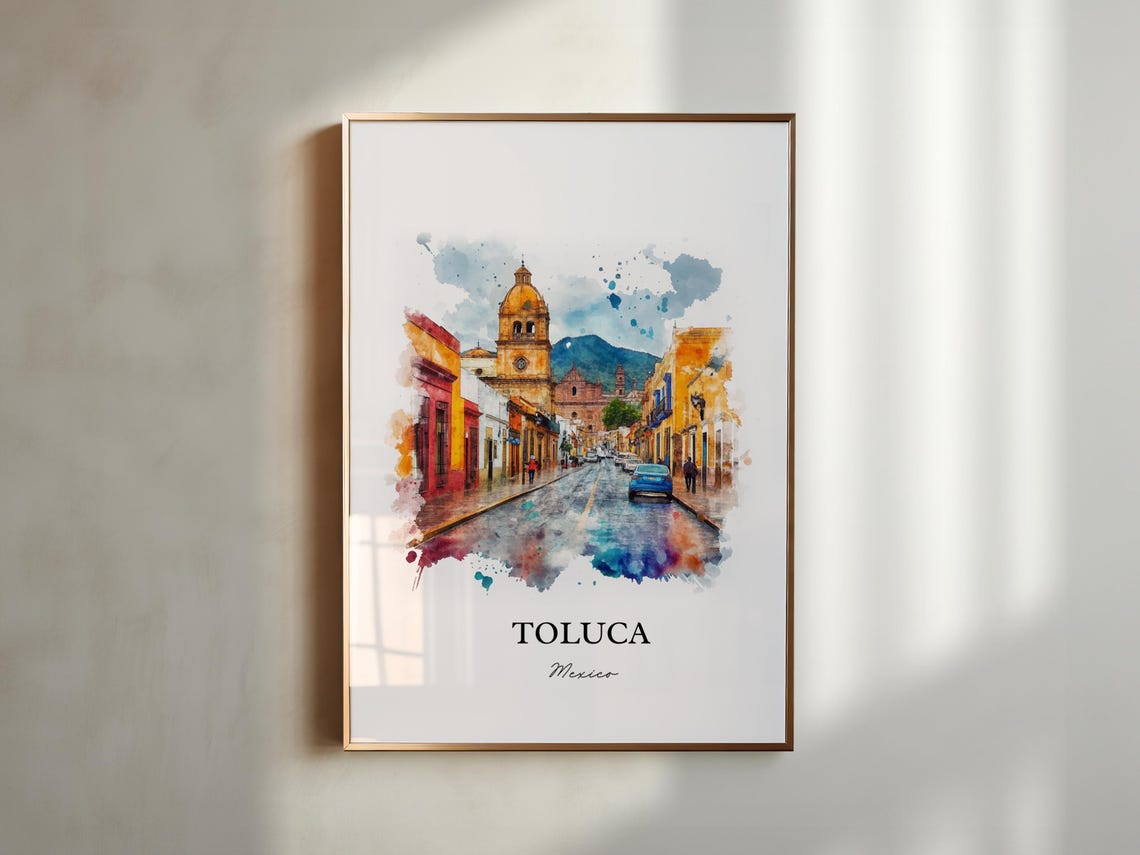 Toluca Mexico Cathedral Street Mountain Backdrop Travel Poster - Image 5