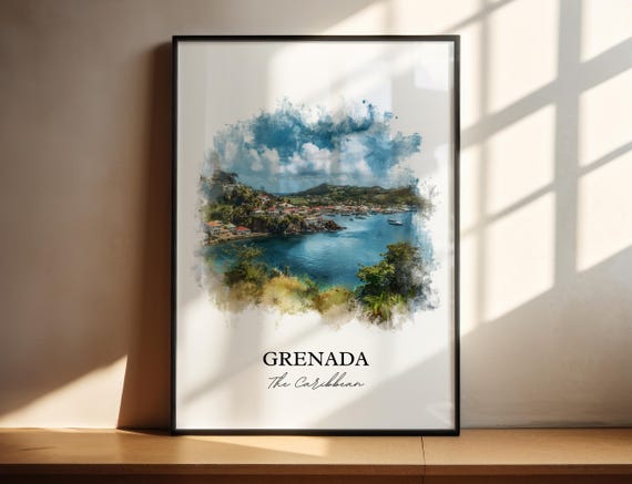Grenada Watercolor Travel Poster, Caribbean Art