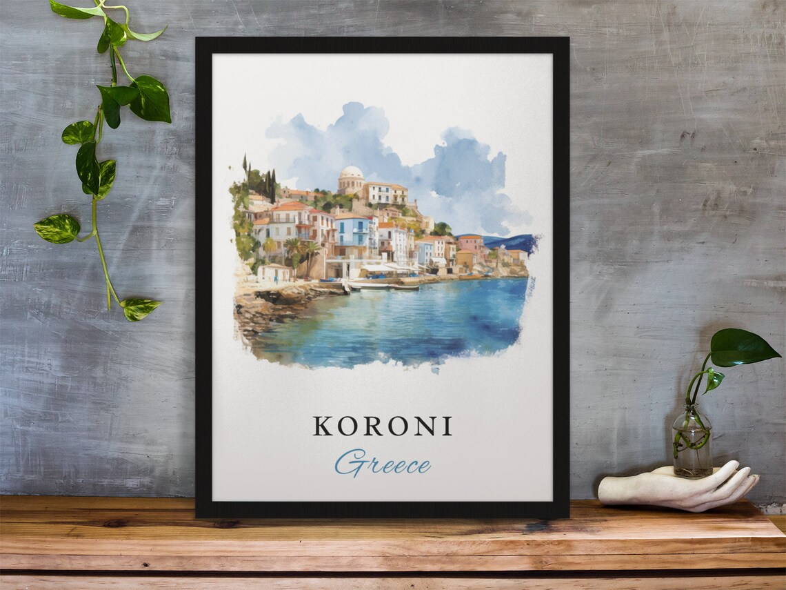 Koroni Greece Watercolor Coastal Town Sea View Travel Poster - Image 2
