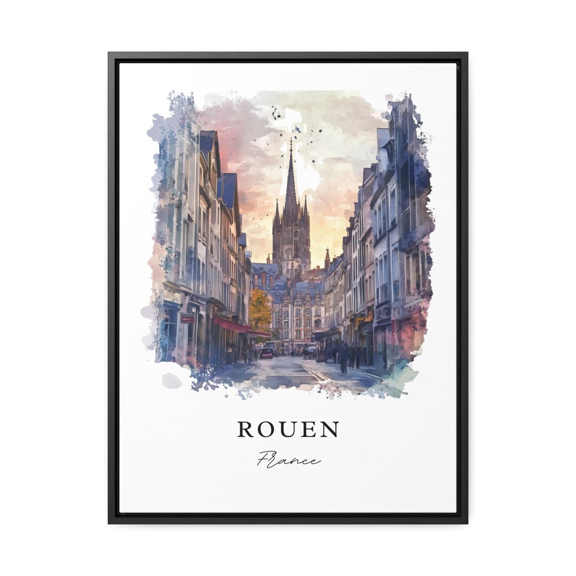Rouen France Watercolor Cathedral Street Scene Travel Poster - Image 2