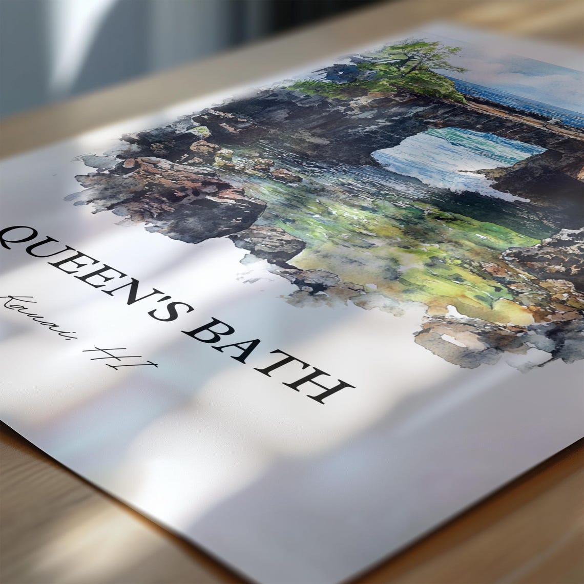 Queens Bath Kauai Hawaii Lava Rock Tide Pool Watercolor Poster - Image 6
