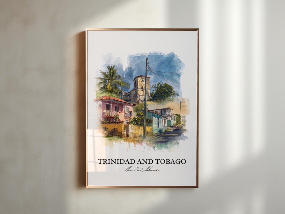 Trinidad and Tobago Caribbean Colonial Town Watercolor Poster - Image 5