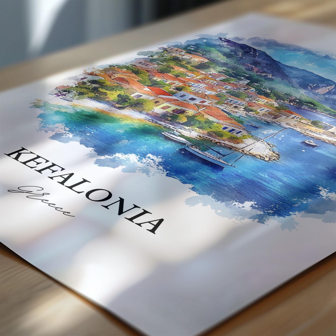 Kefalonia Argostolion Watercolor Travel Poster - Image 6