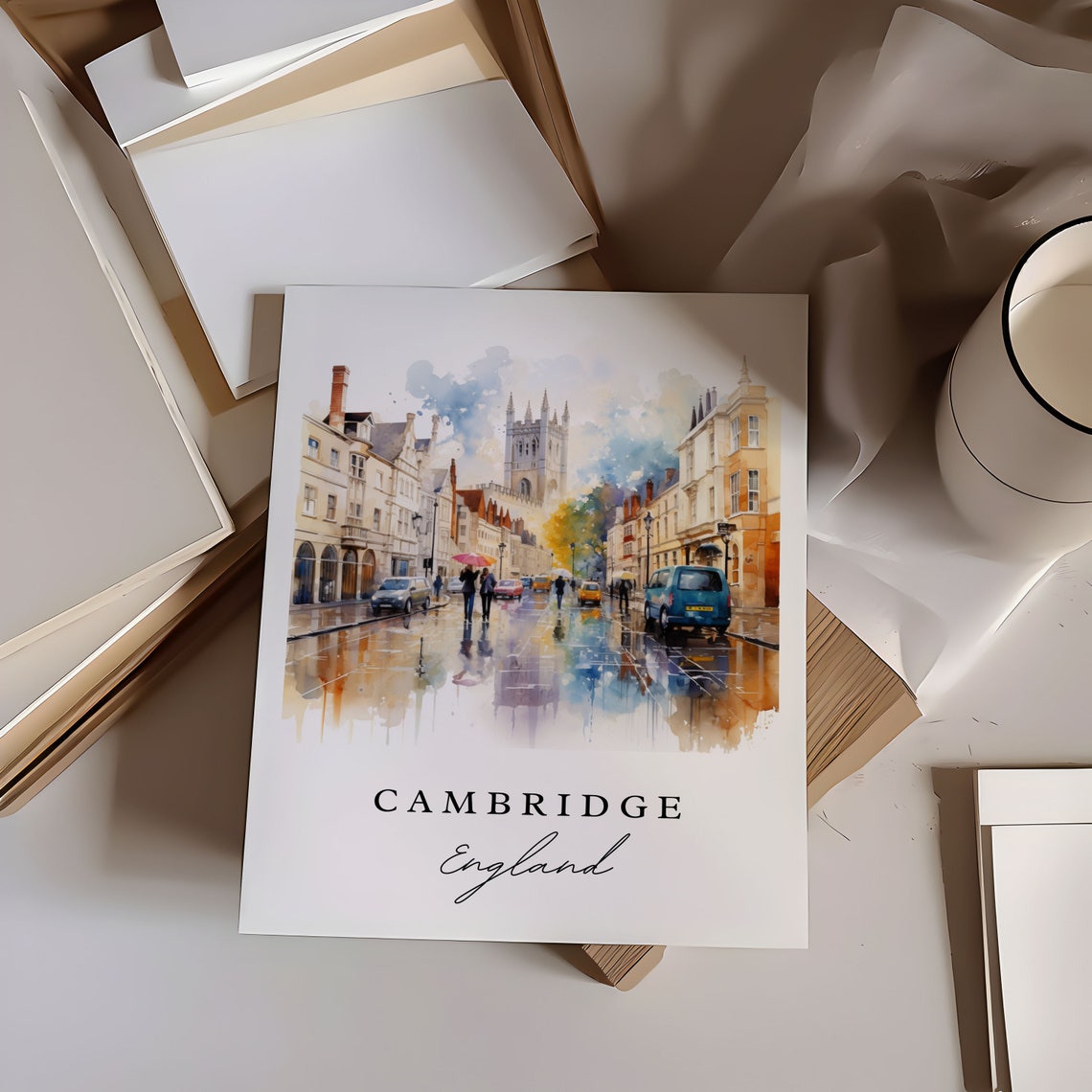 Cambridge England Travel Poster, Custom Text Art Print - Image 6