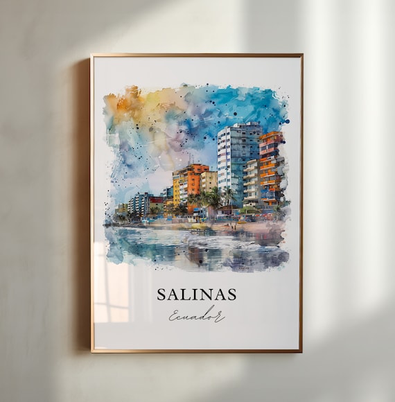 Salinas Ecuador Beachfront Towers Bay Shore Watercolor Poster