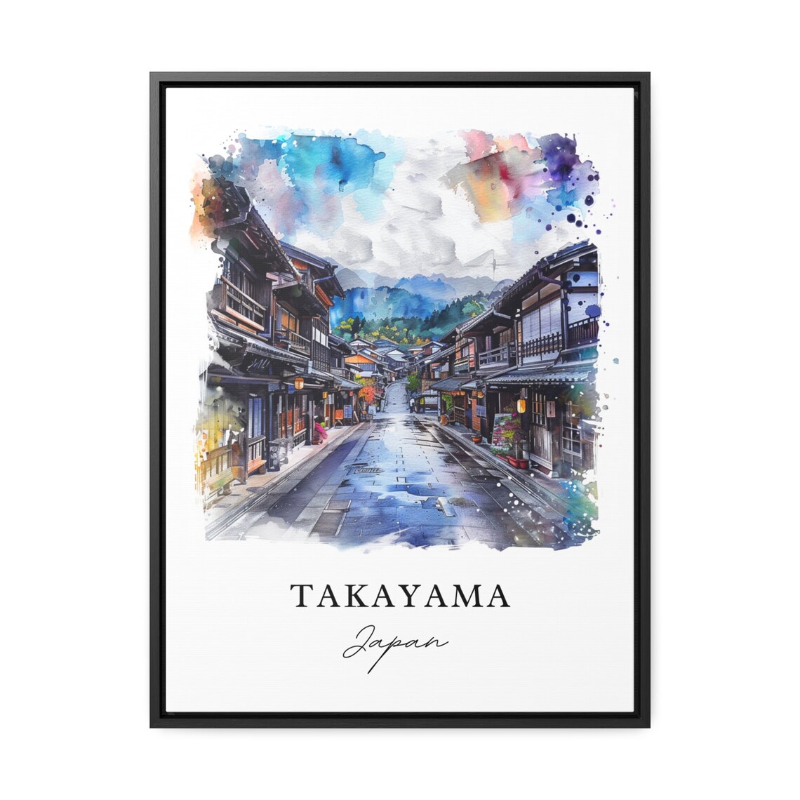 Takayama Japan Old Town Wooden Street Watercolor Travel Poster - Image 3