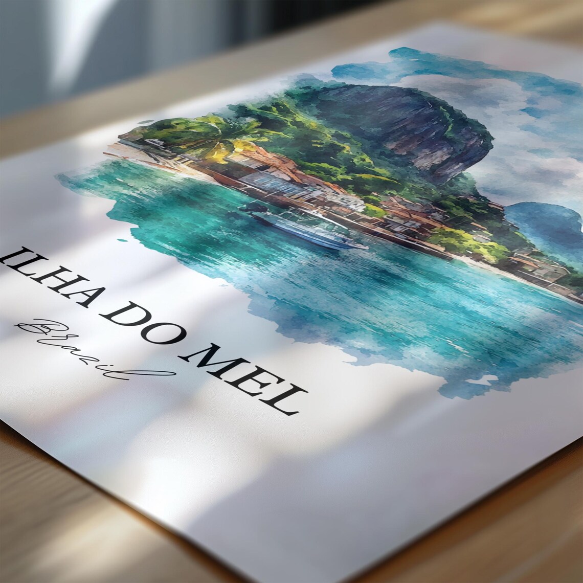 Ilha do Mel Brazil Watercolor Island Coast Boat Scene Poster - Image 6