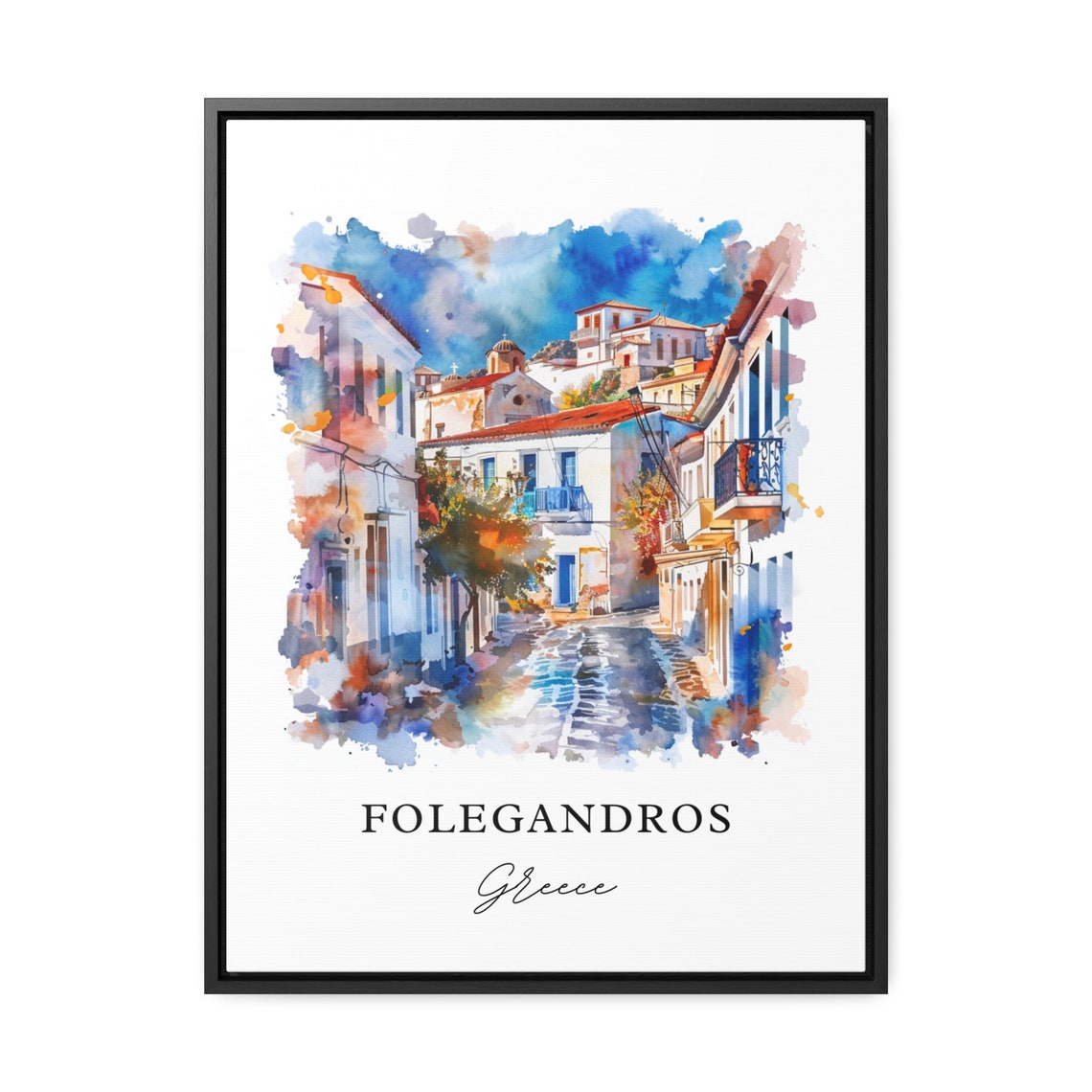 Folegandros Greece Whitewashed Island Street Watercolor Poster - Image 3