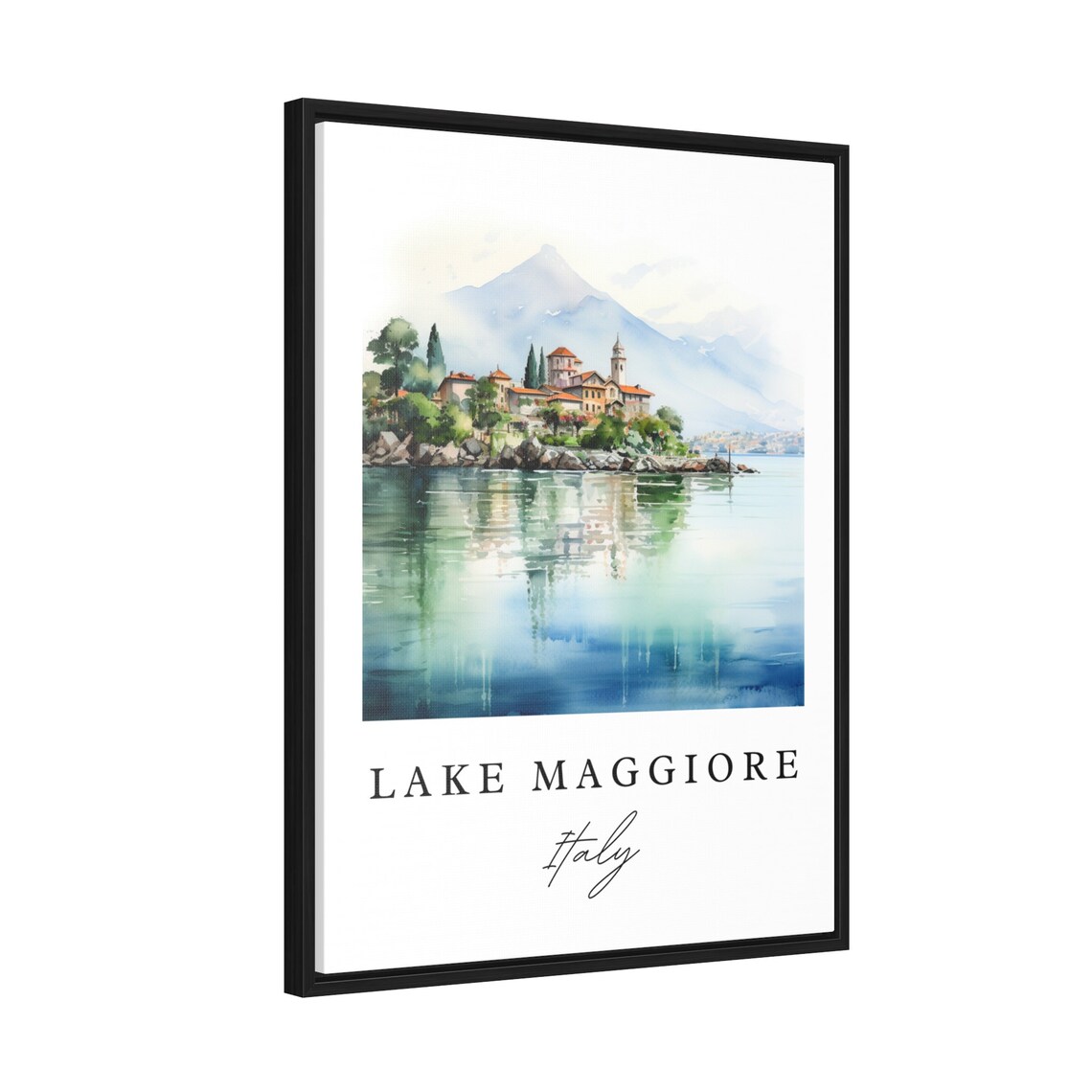 Lake Maggiore Italy Island Village Misty Watercolor Travel Poster - Image 2