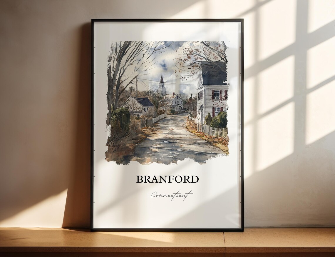 Branford Connecticut Village Street Church Steeple Watercolor Poster