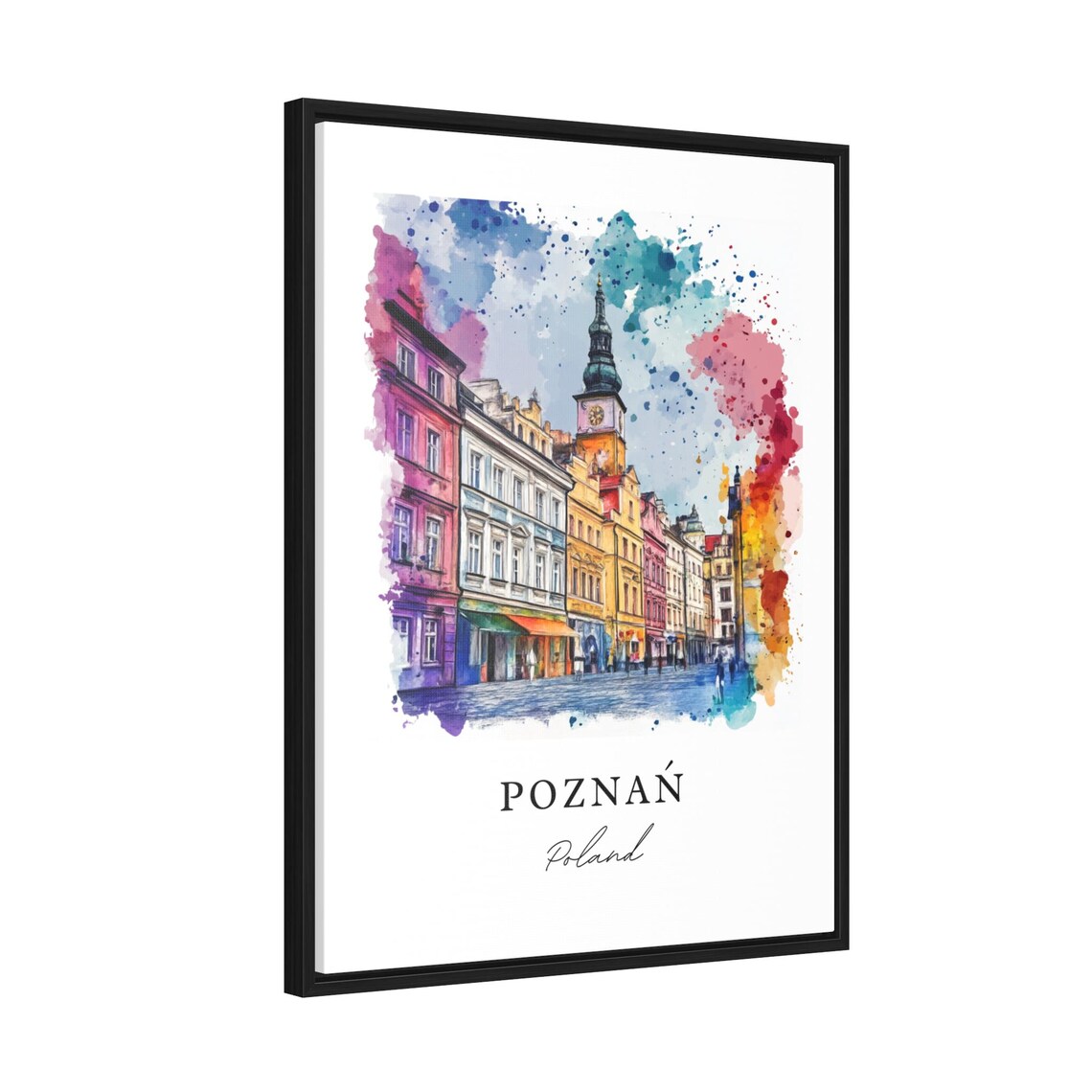 Poznan Poland Colorful Market Square Watercolor Travel Poster - Image 2